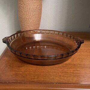 Vintage PYREX Amber Brown Clear Glass Pie Plate with Fluted Edges #229 NO CHIPS
